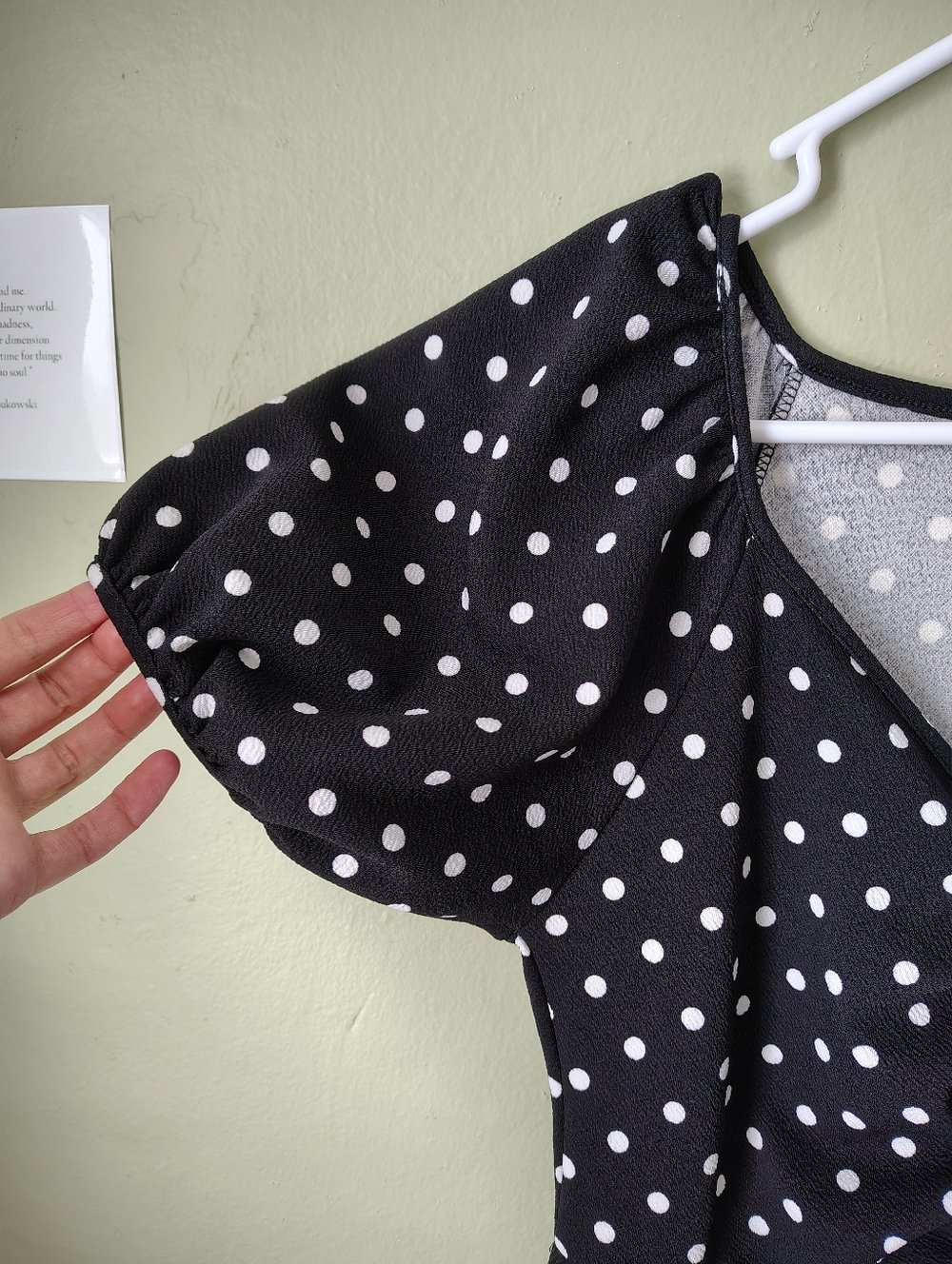 Caution to the Wind Women's Medium Black & White Polka Dot Puff Sleeve Dress - Picture 4 of 8